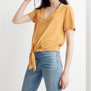 Madewell Mustard Novel Tie-Front Top Size Small